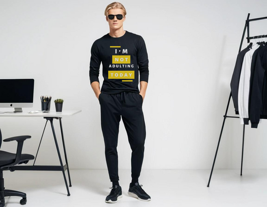 Men's black graphic printed full sleeve t-shirt