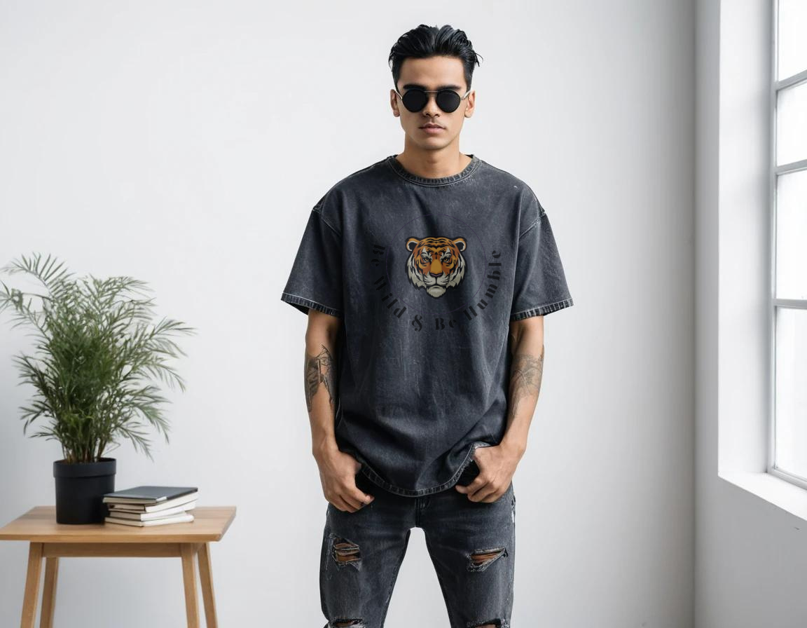 Men's black graphic printed acid wash t-shirt