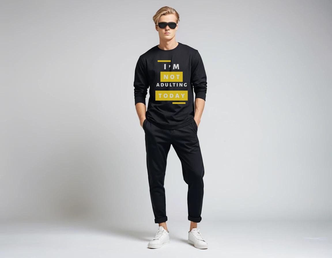 Men's black graphic printed full sleeve t-shirt