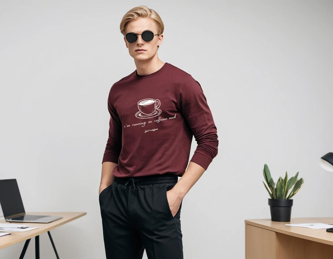 Men's maroon graphic printed full sleeve t-shirt
