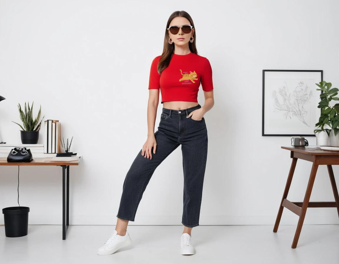 Women's graphic printed red crop top