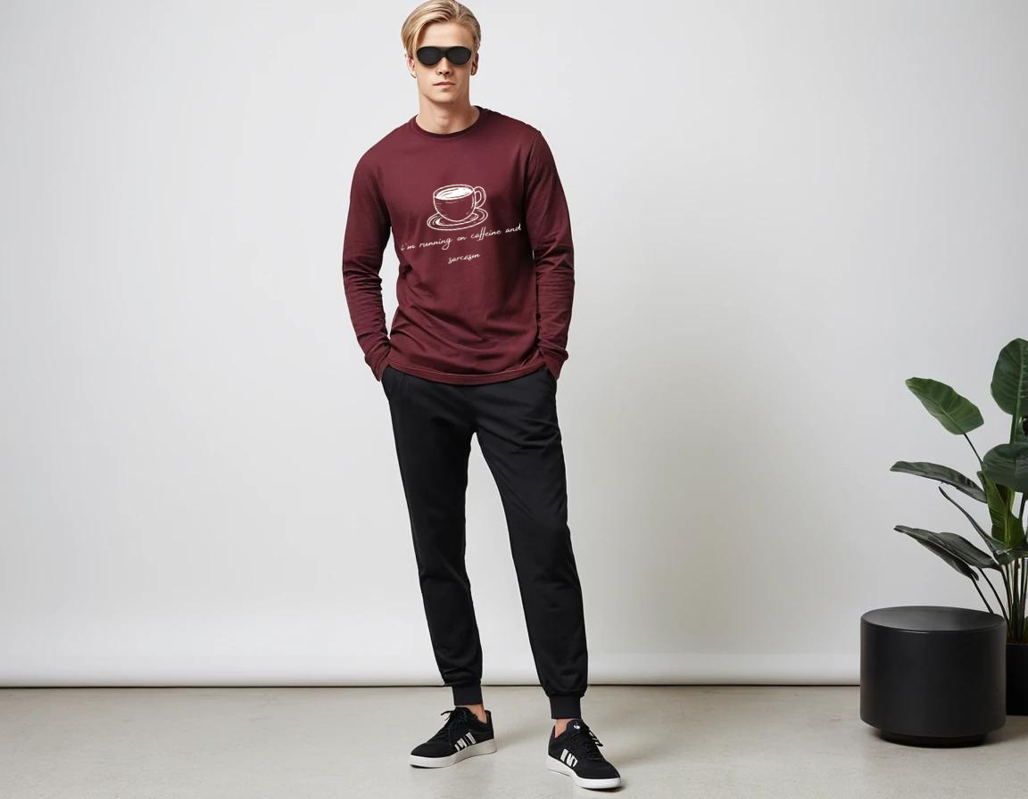 Men's maroon graphic printed full sleeve t-shirt