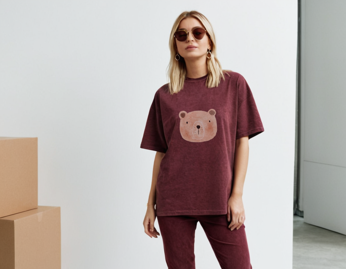 Women's maroon acid wash oversized t-shirt