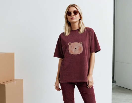 Women's maroon acid wash oversized t-shirt