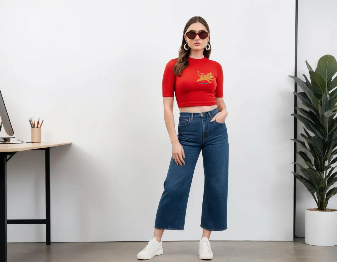 Women's graphic printed red crop top