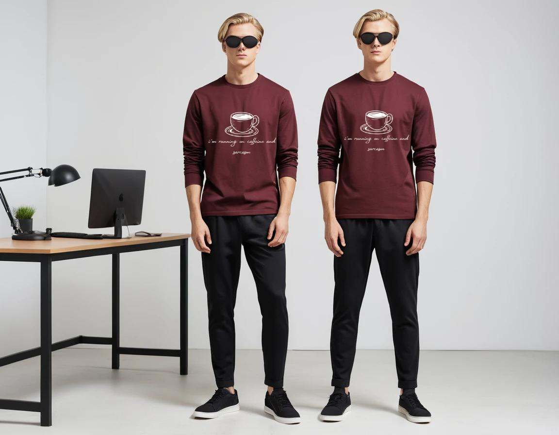 Men's maroon graphic printed full sleeve t-shirt