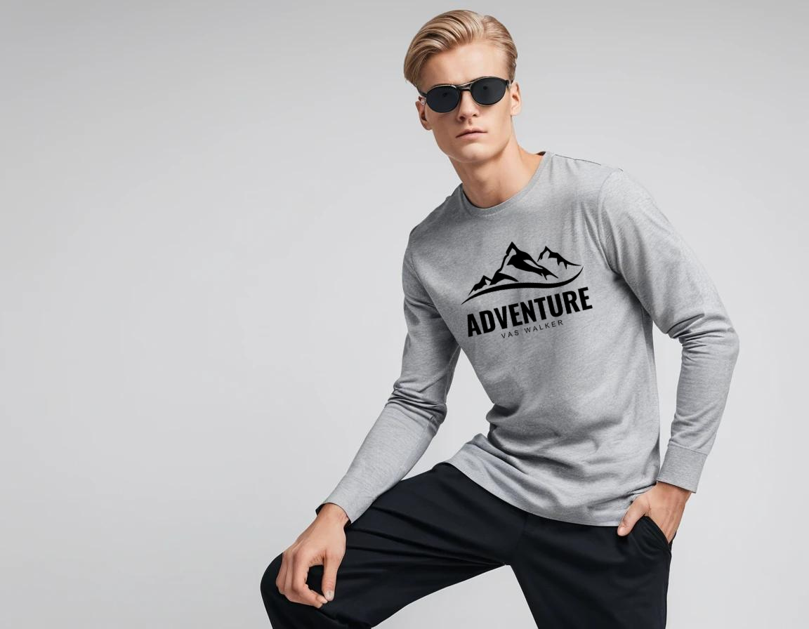 Men's grey graphic printed full sleeve t-shirt