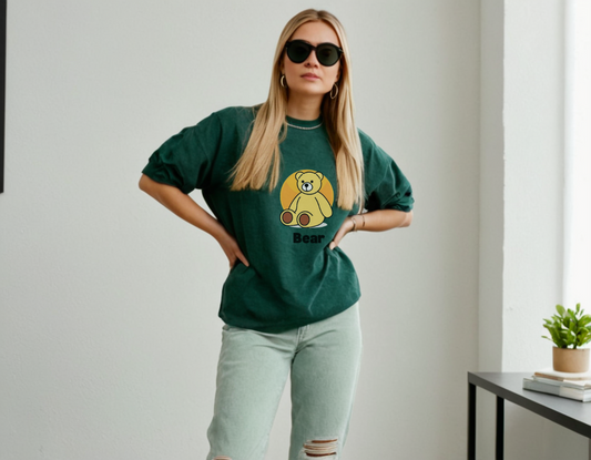 Women's bottle green acid wash oversized t-shirt