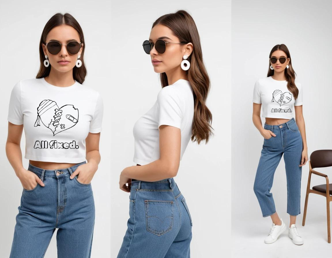 Women's graphic printed white crop top