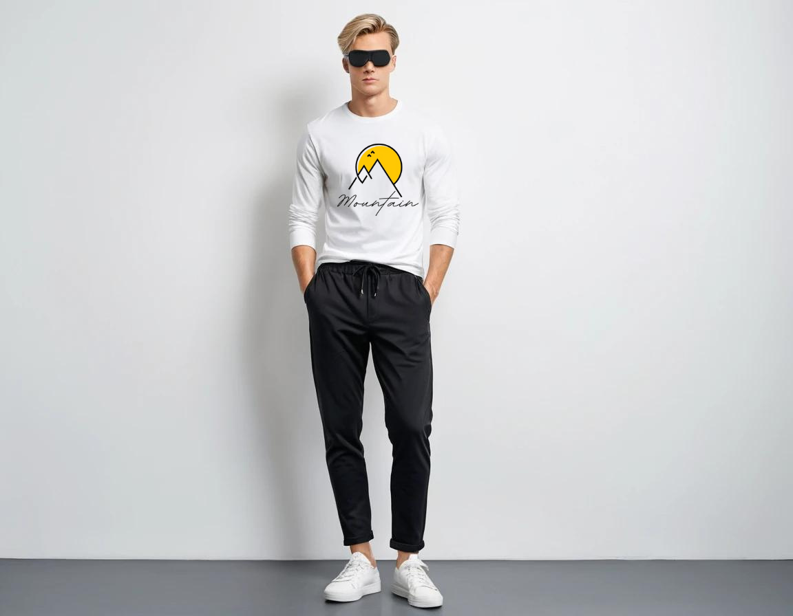 Men's white graphic printed full sleeve t-shirt