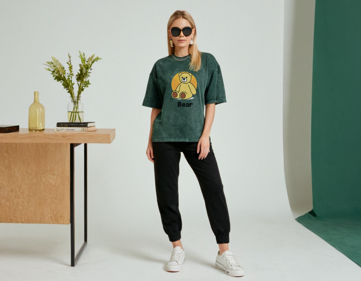 Women's bottle green acid wash oversized t-shirt