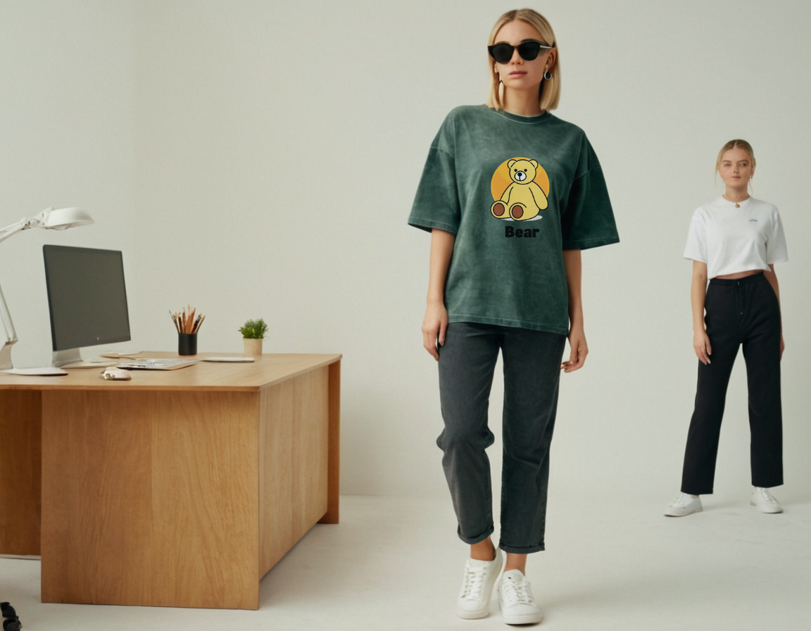 Women's bottle green acid wash oversized t-shirt