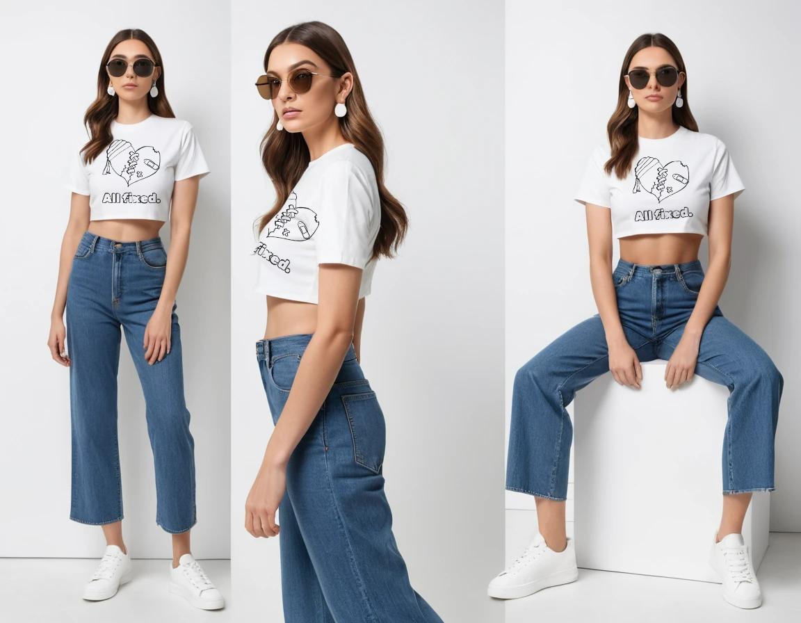 Women's graphic printed white crop top