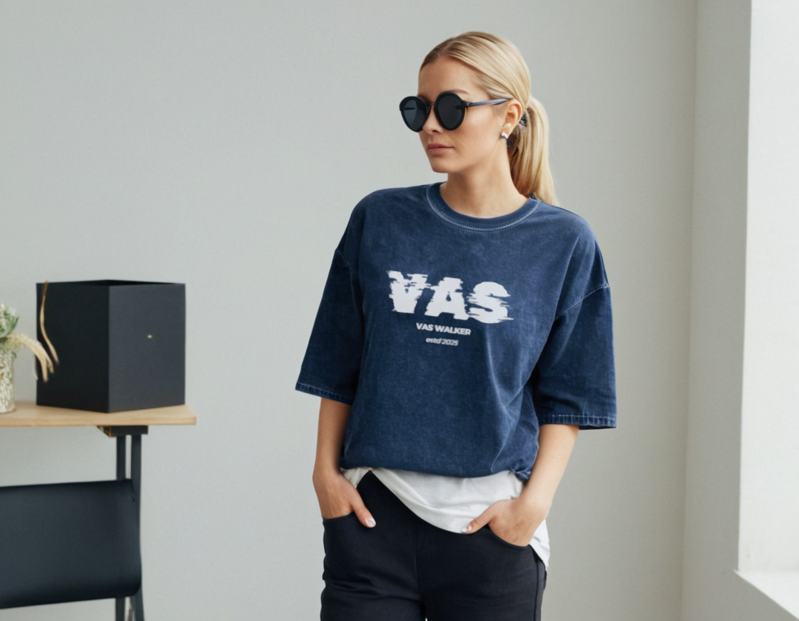 Women's navy blue  acid wash oversized t-shirt