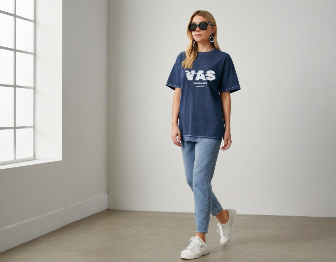 Women's navy blue  acid wash oversized t-shirt