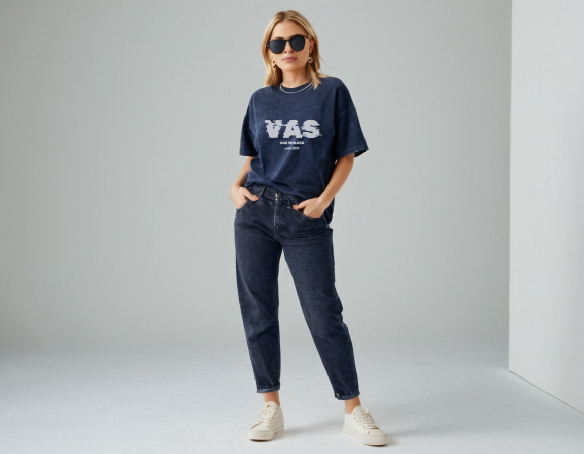 Women's navy blue  acid wash oversized t-shirt