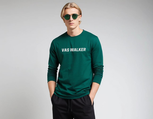 Men's bottle green graphic printed full sleeve t-shirt