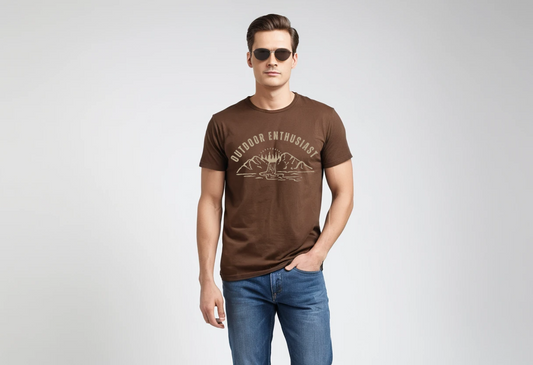 Men's coffee brown graphic printed half sleeve t-shirt