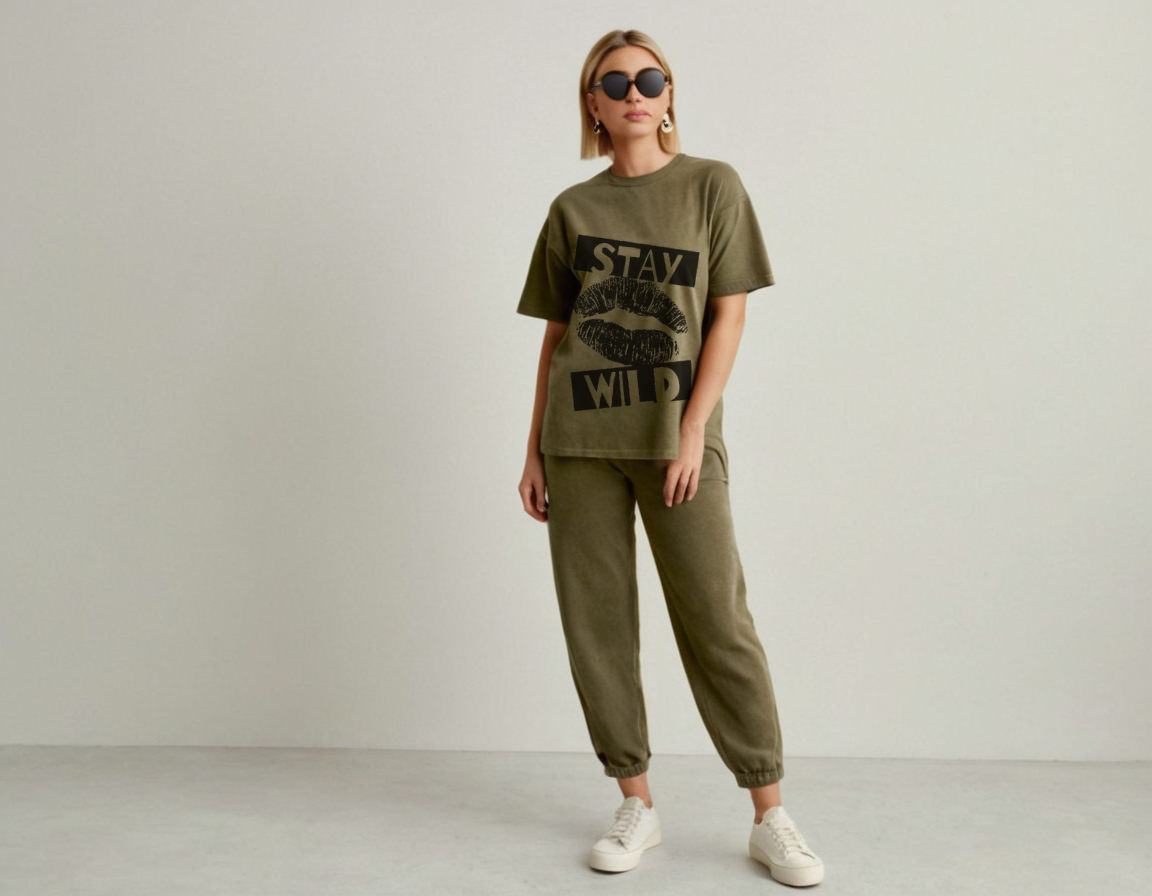 Women's olive green acid wash oversized t-shirt