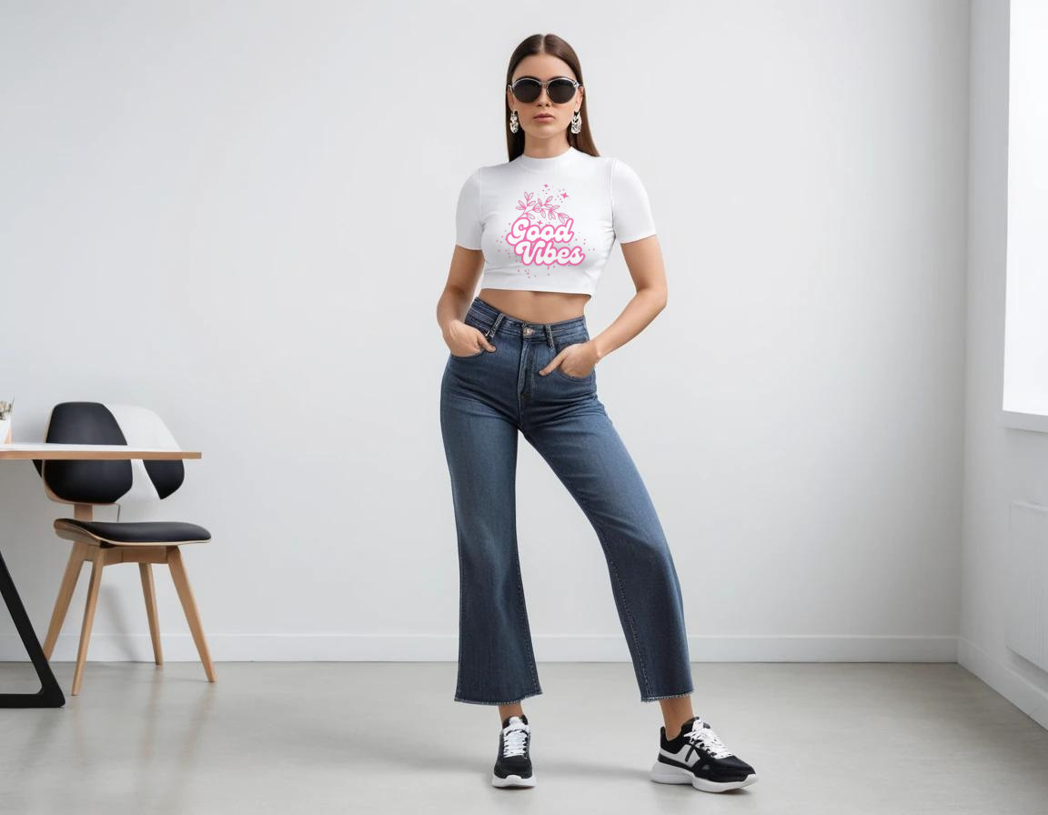 Women's graphic printed white crop top