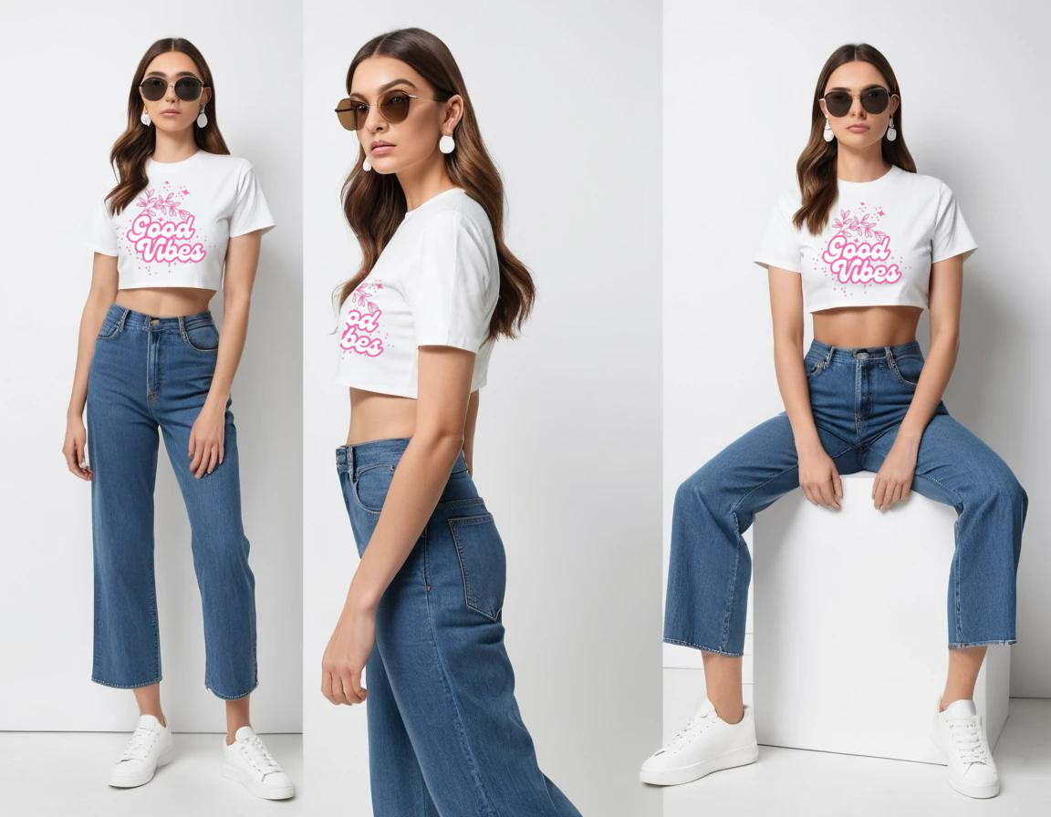 Women's graphic printed white crop top