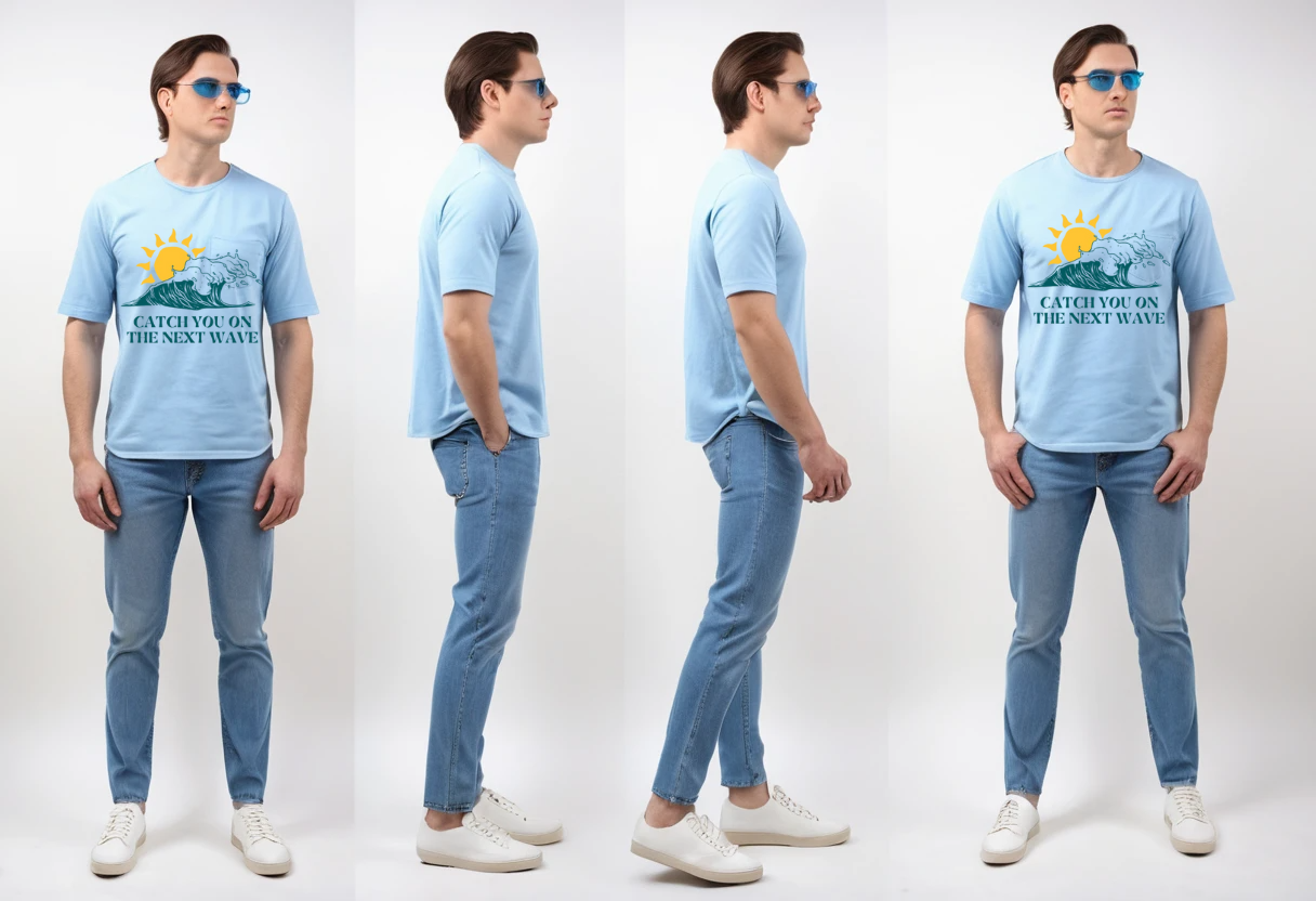 Men's baby blue graphic printed half sleeve t-shirt.