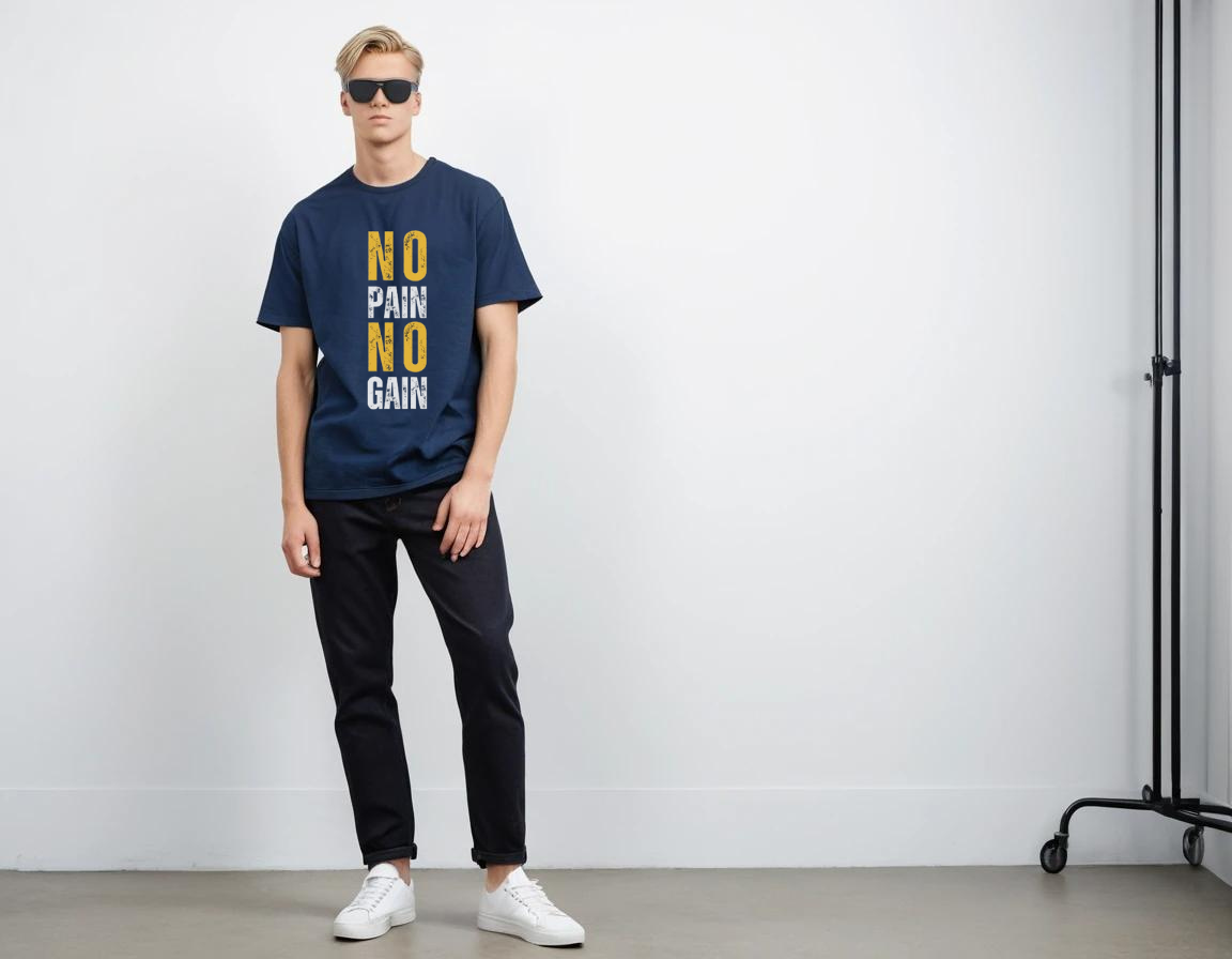 Men's navy blue half sleeve graphic printed over-sized t-shirt.