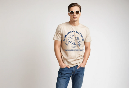 Men's beige graphic printed half sleeve t-shirt