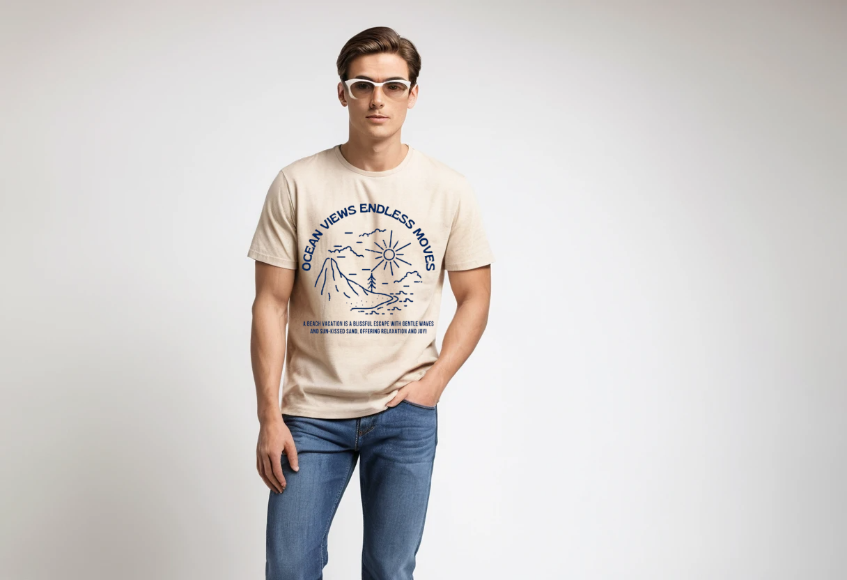Men's beige graphic printed half sleeve t-shirt