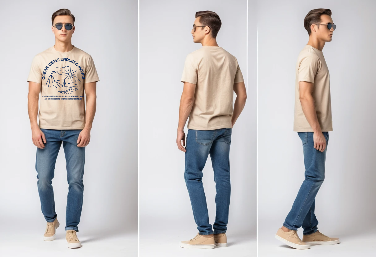 Men's beige graphic printed half sleeve t-shirt