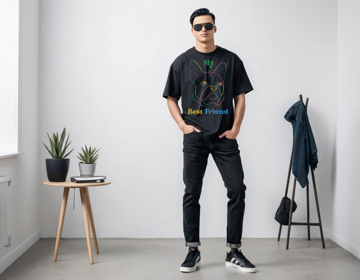 Men's black half sleeve graphic printed oversized  t-shirt.