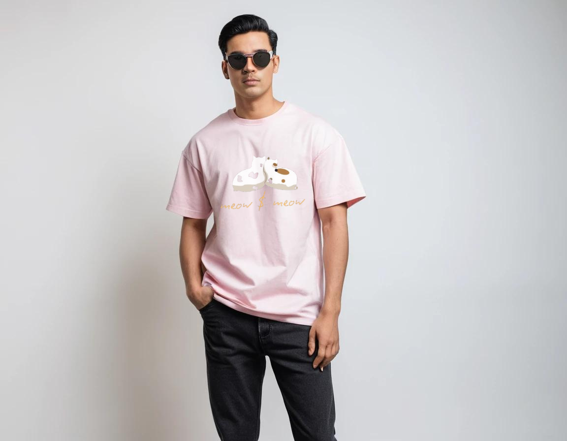 Men's baby pink half sleeve oversized graphic printed t-shirt.