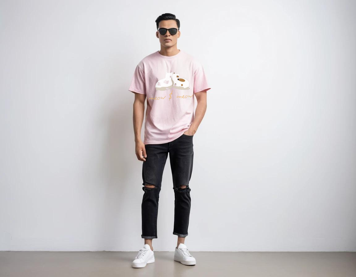 Men's baby pink half sleeve oversized graphic printed t-shirt.
