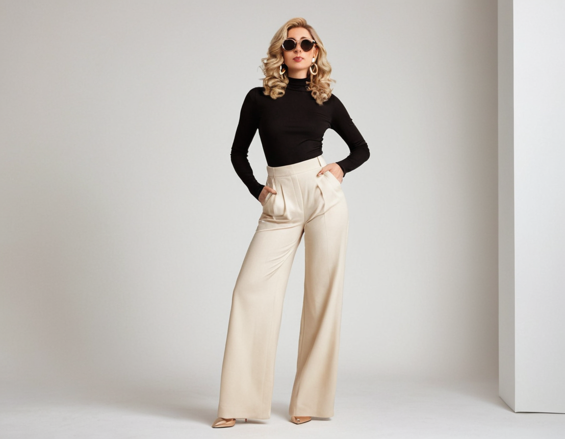 Women's beige wide leg pant