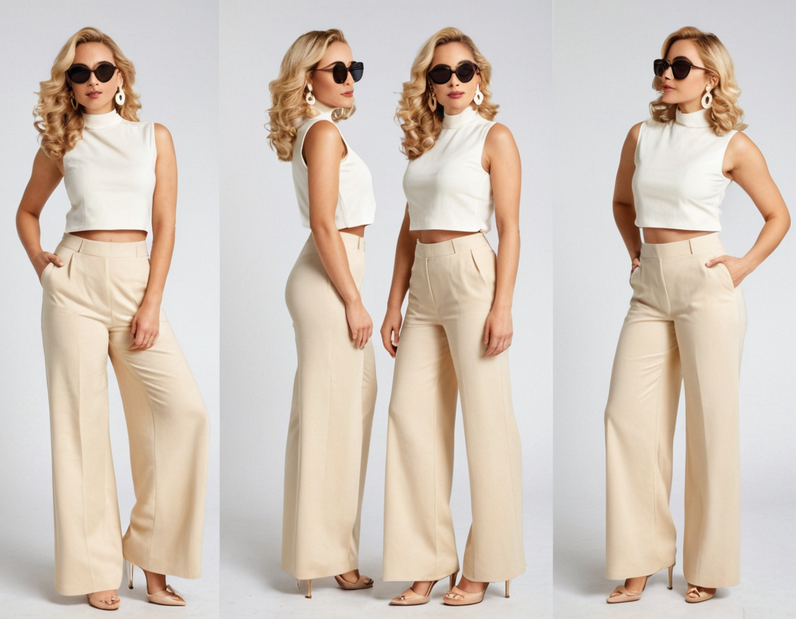 Women's beige wide leg pant