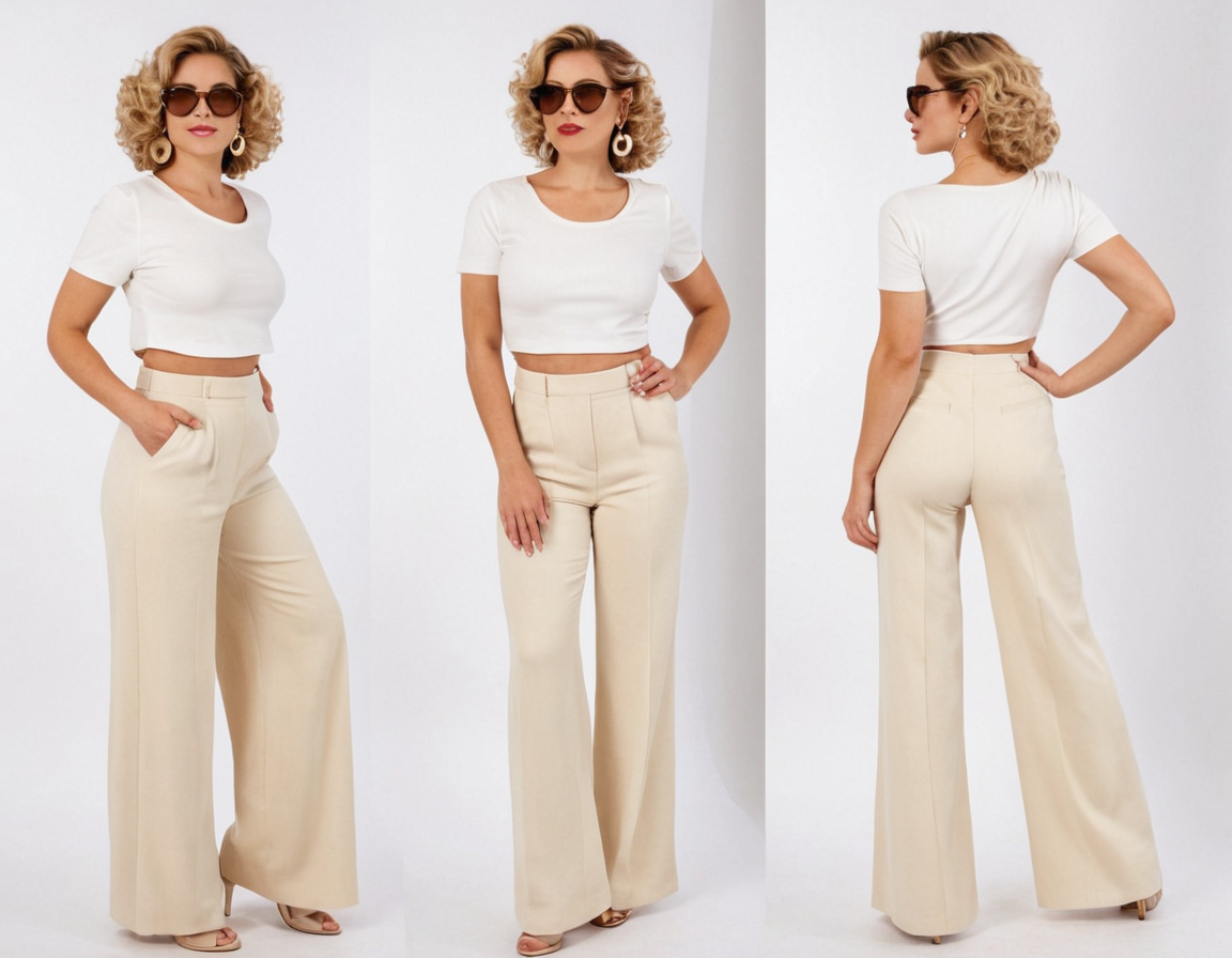Women's beige wide leg pant