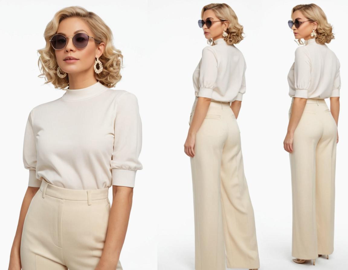 Women's beige wide leg pant