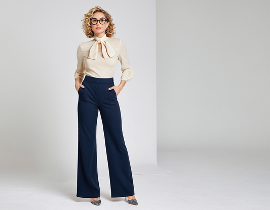 Women's navy blue wide leg pant