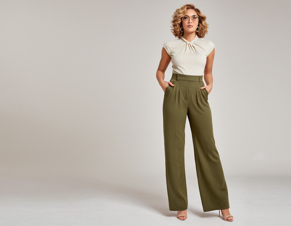 Women's olive green wide leg pant