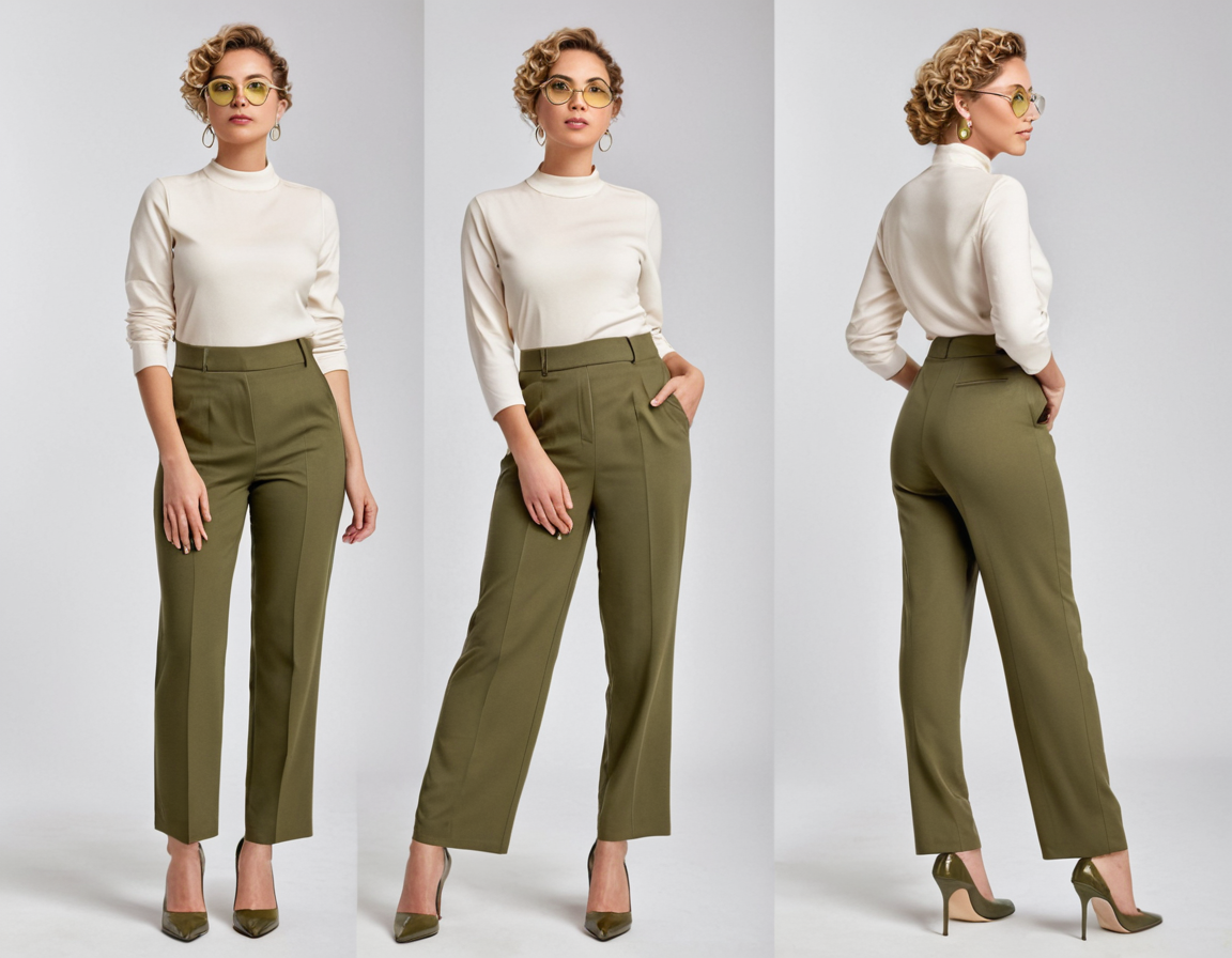 Women's olive green straight cut trouser