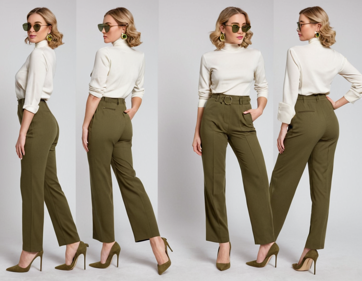 Women's olive green straight cut trouser