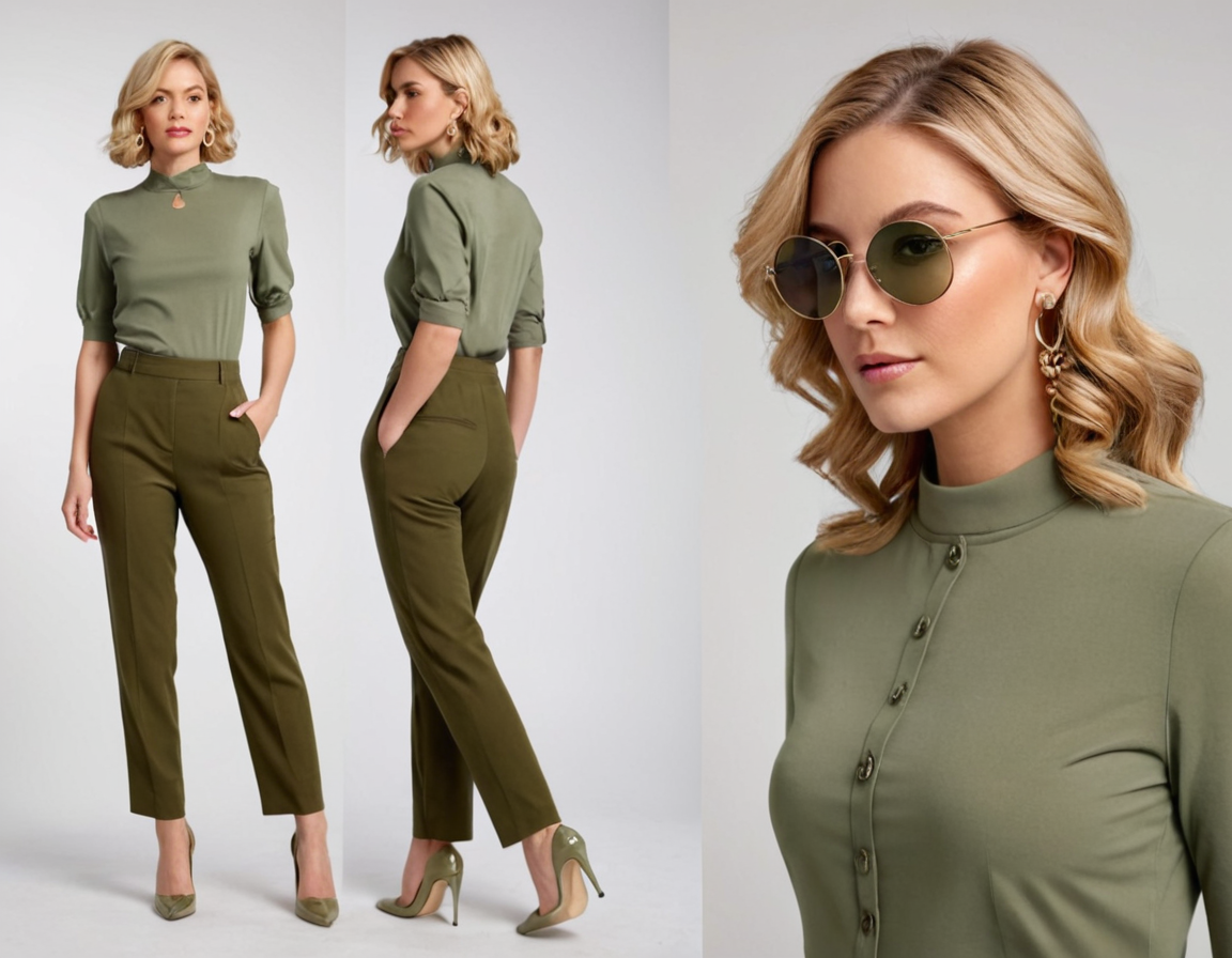 Women's olive green straight cut trouser