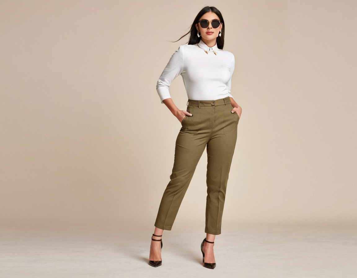 Women's olive green slim fit chinos