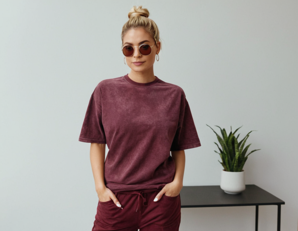 Women's maroon acid wash oversized t-shirt
