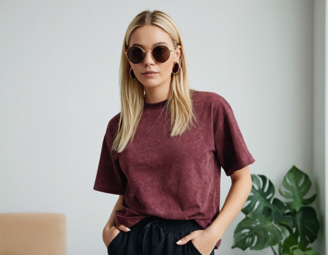 Women's maroon acid wash oversized t-shirt