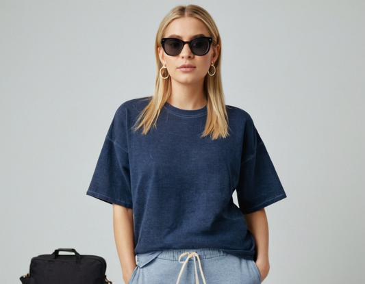 Women's navy blue acid wash oversized t-shirt