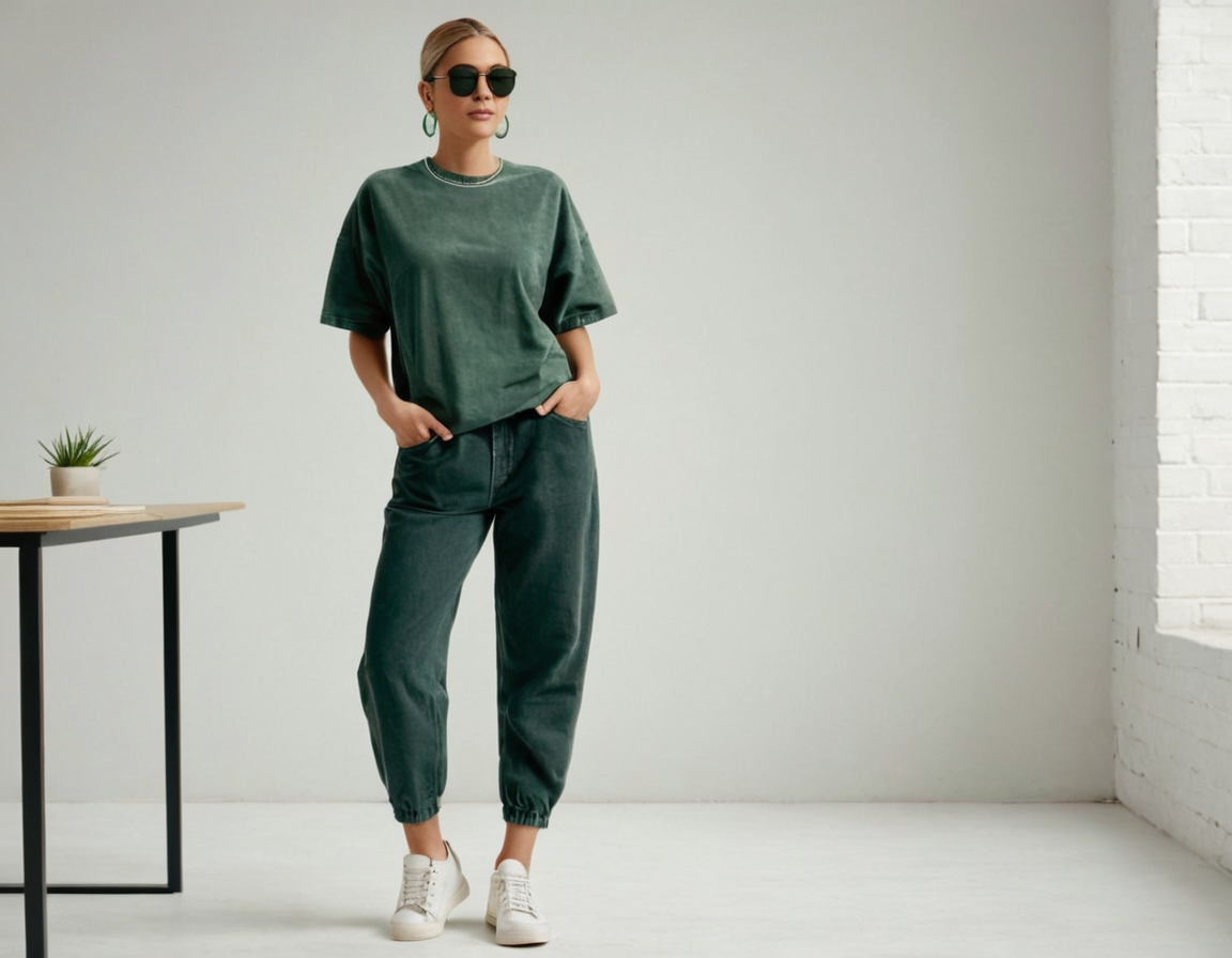 Women's bottle green acid wash oversized t-shirt