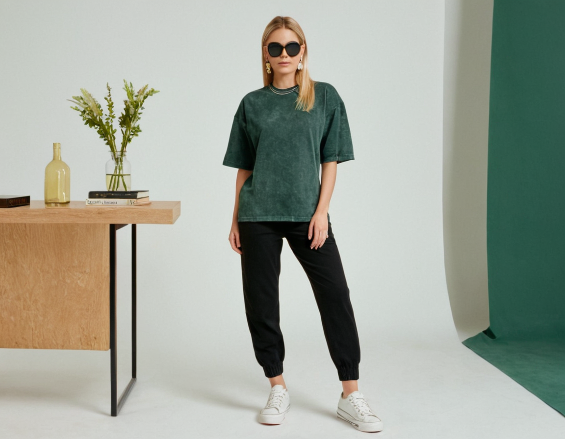 Women's bottle green acid wash oversized t-shirt
