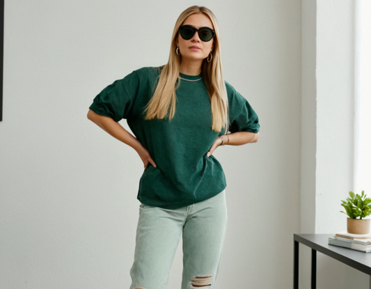 Women's bottle green acid wash oversized t-shirt