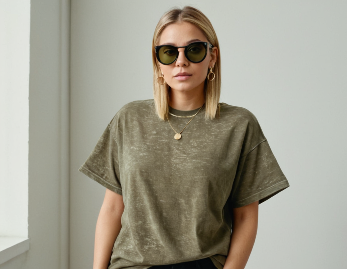 Women's olive green acid wash oversized t-shirt